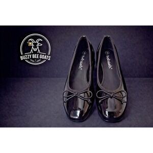 BELOVELY WOMENS BLACK PATENT BOW BALLET FLATS SLIP ON SHOES SZ 6 NEW